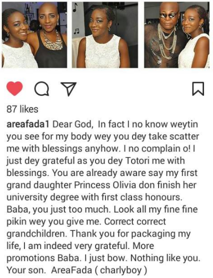 Charly Boy’s Granddaughter Graduates With First Class