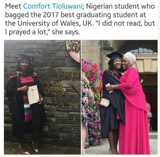 Tioluwani Comfort Is Best Graduating Student At University Of Wales, UK