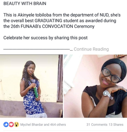 Overall Best Graduating Student In FUNAAB : Akinyele Tobiloba