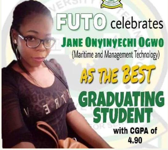 Jane Onyinyechi Ogwo, FUTO Best Graduating Student With CGPA Of 4.9